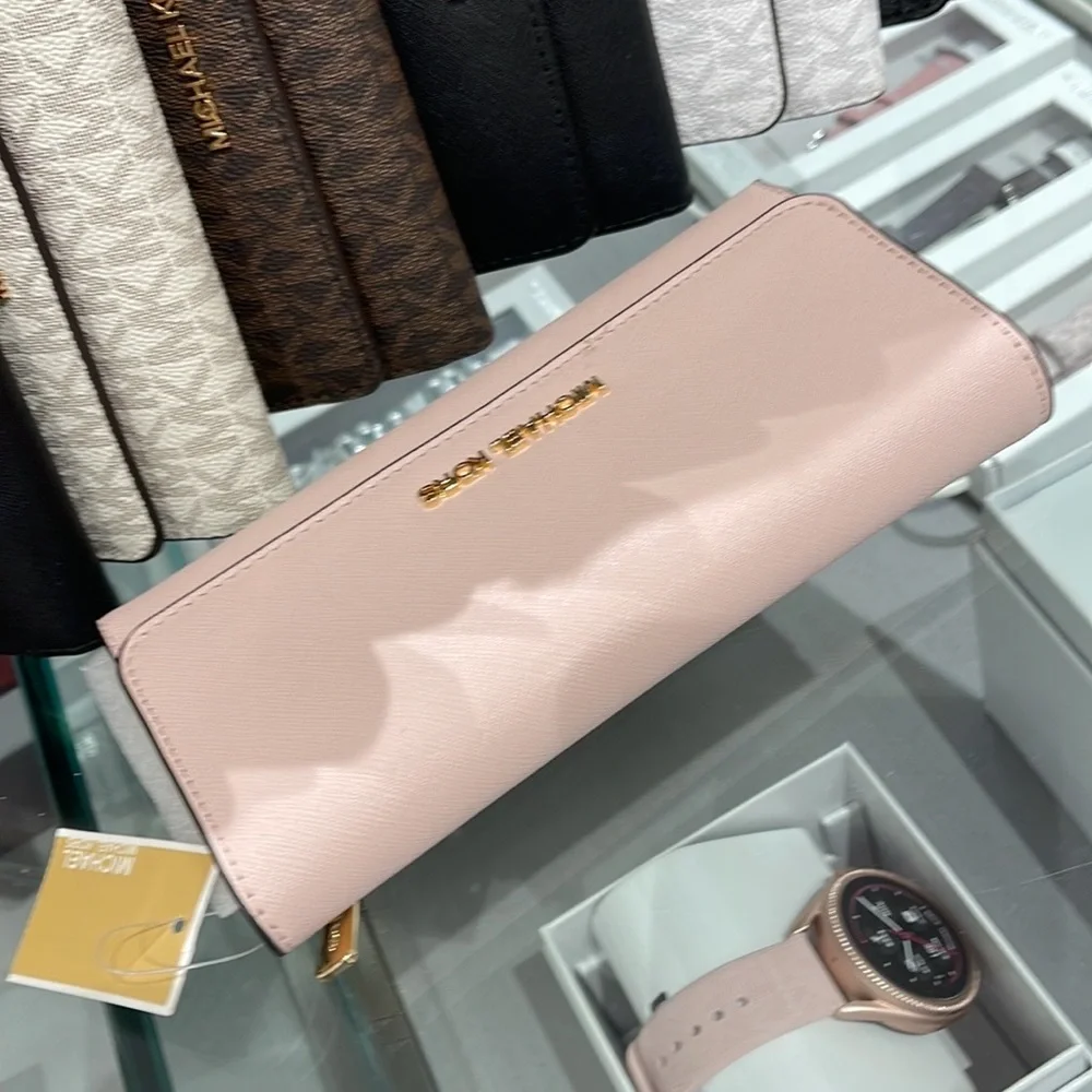 MICHAEL KORS JET SET TRAVEL LARGE TRIFOLD WALLET POWDER BLUSH COLOR - Picture 13 of 16